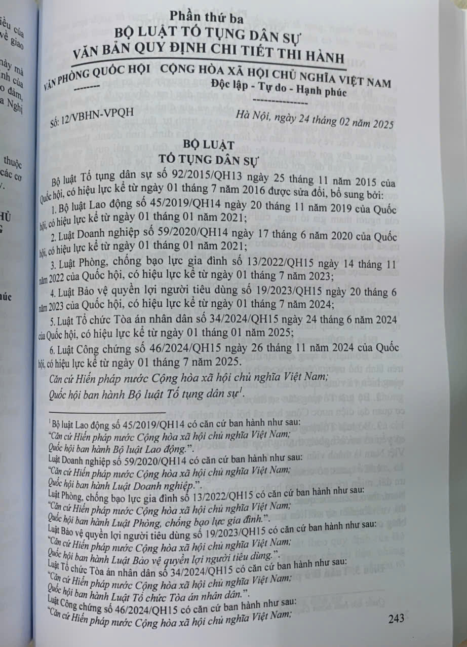 Bộ luật Dân sự, Bộ luật Tố tụng Dân sự (sửa đổi, bổ sung năm 2025) văn bản hướng dẫn thi hành