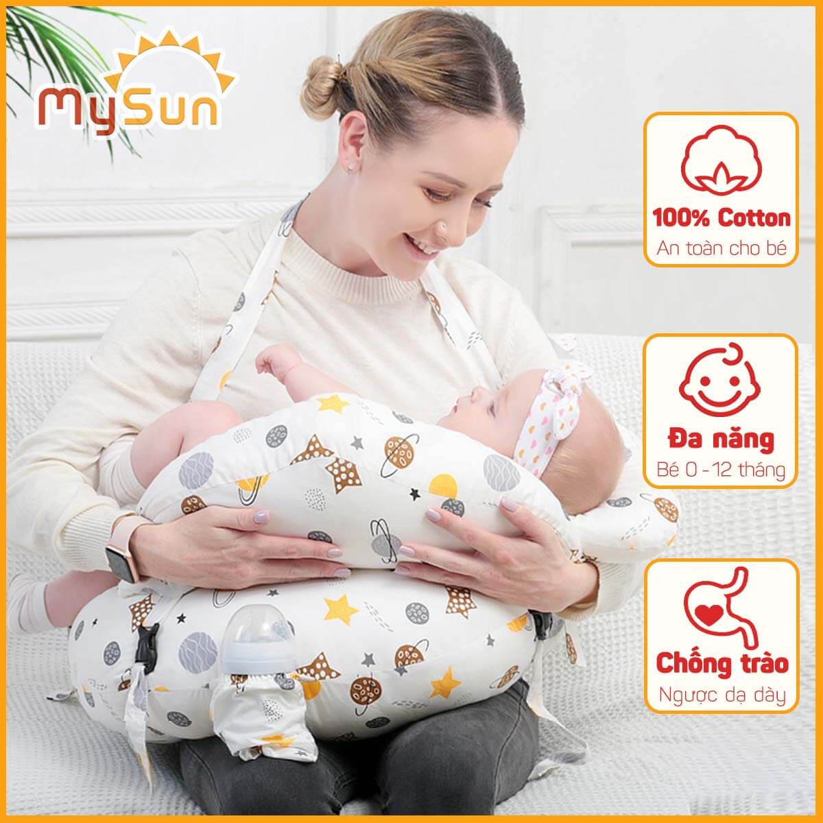 Đệm gối chữ C chống trào ngược dạ dày cho trẻ sơ sinh nằm ngủ, bé con bú, tựa lưng cho bà bầu.