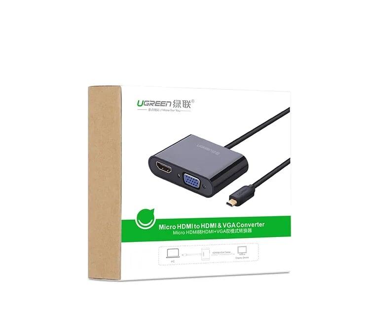 Ugreen UG30355MM115TK 30CM màu Đen Bộ chuyển Micro HDMI sang HDMI + VGA kèm cổng âm thanh - HÀNG CHÍNH HÃNG