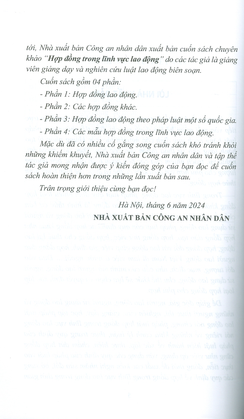 Hợp Đồng Trong Lĩnh Vực Lao Động (Sách chuyên khảo) - PGS. TS. Trần Thị Thuý Lâm, TS. Đỗ Thị Dung đồng chủ biên