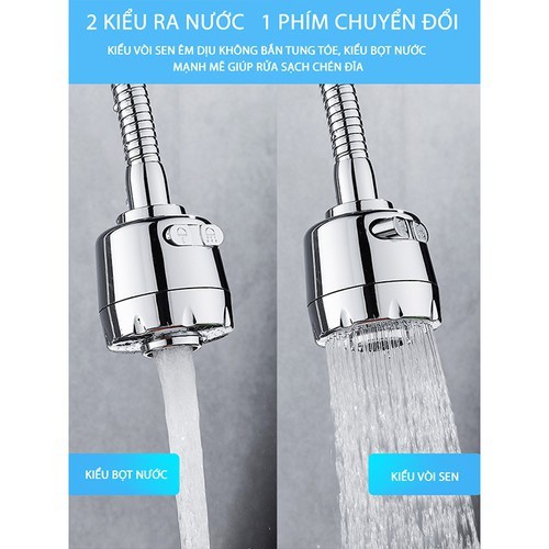 Vòi Rửa Chén Bát Tăng Áp Nhựa Mạ Điện Nối Dài 2 Chế Độ Nước Xoay 360 Độ Tiết Kiệm Nước , Không Rỉ Sét Thân Vòi Dài Xoay Chuyển Linh Hoạt, 2 Chế Độ Nước Tiện Dụng