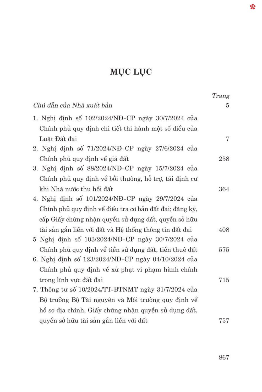 Các văn bản hướng dẫn thi hành Luật đất đai (sửa đổi, bổ sung năm 2024) - bản in 2025