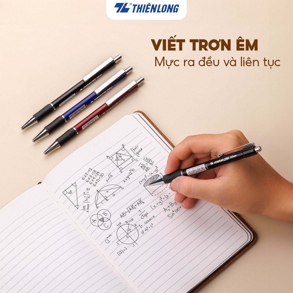 Combo 5-10-20 Bút Bi Thiên Long Metal Clip TL-036 đầu bi 1.0mm