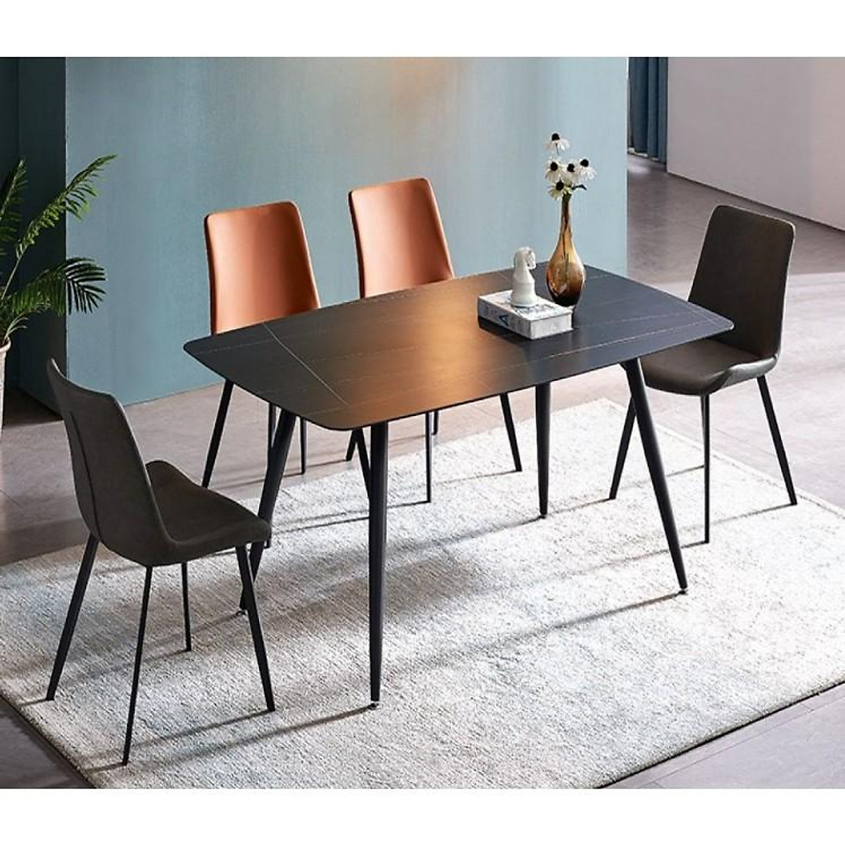 Bộ bàn ghế phòng ăn Tundo mặt đá ceramic cao cấp 1m6 kèm 6 ghế