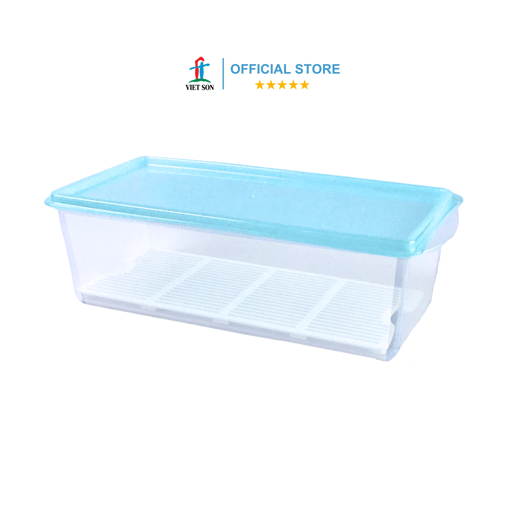 Hộp Nhựa Thực Phẩm Chữ Nhật Nắp Kín Có Khay Ráo Nước Việt Son 2L