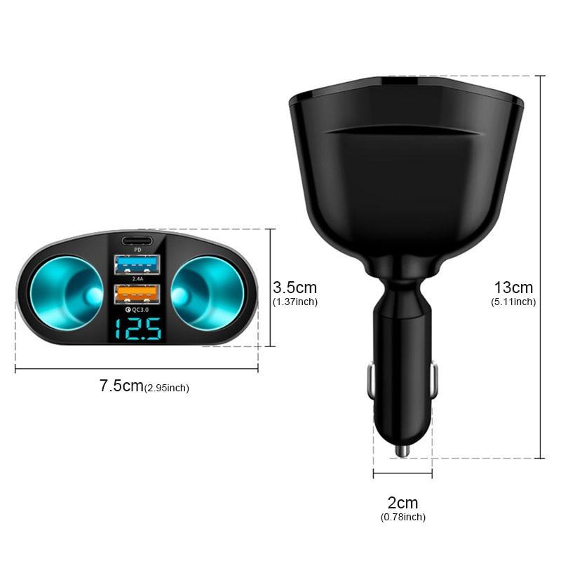 Bộ chia tẩu sạc nhanh ô tô 12/24V gồm cổng sạc nhanh usb trên oto gồm 2 nguồn tẩu, 2 cổng sạc 3.0 và Cổng Type C/PD