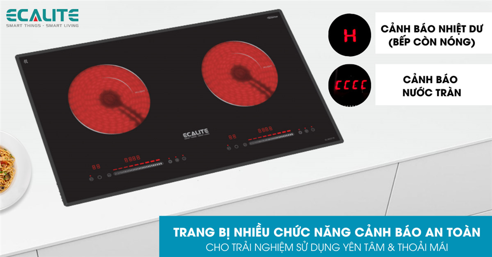 Bếp điện 2 vùng nấu Ecalite EL-MK271R - Kính Ceramic bền - Có Inverter tiết kiệm điện - Hàng chính hãng