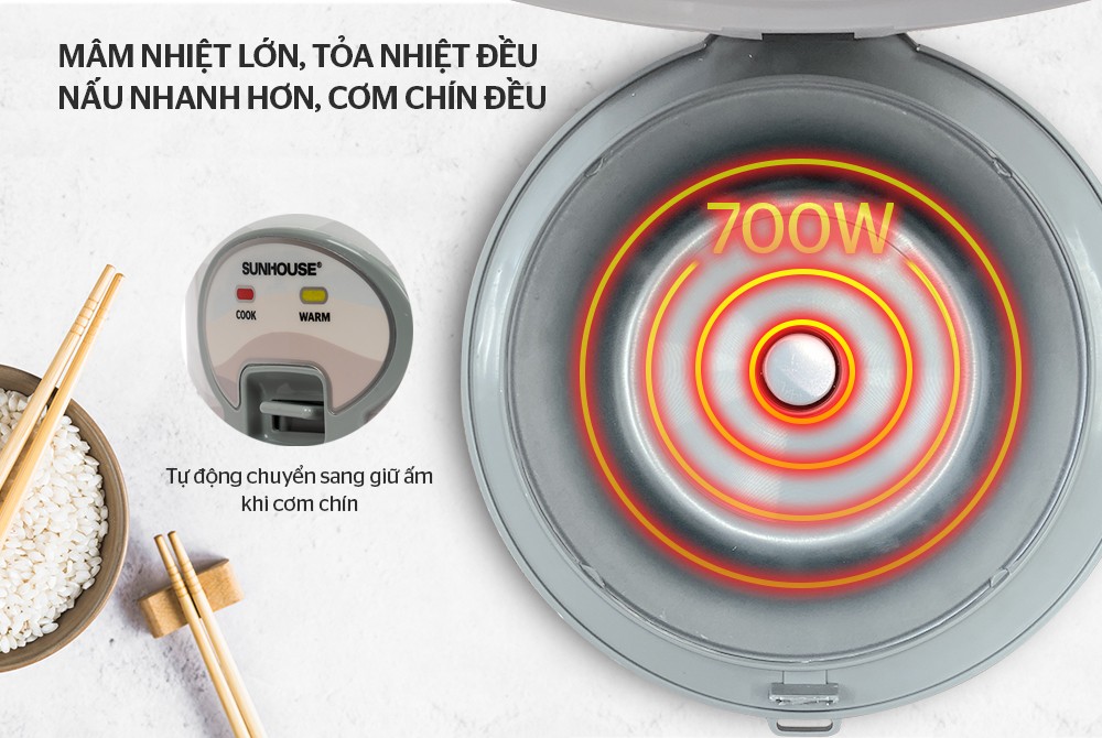 Nồi Cơm Điện Sunhouse SHD8602 (1.8L) New - Hàng Chính Hãng