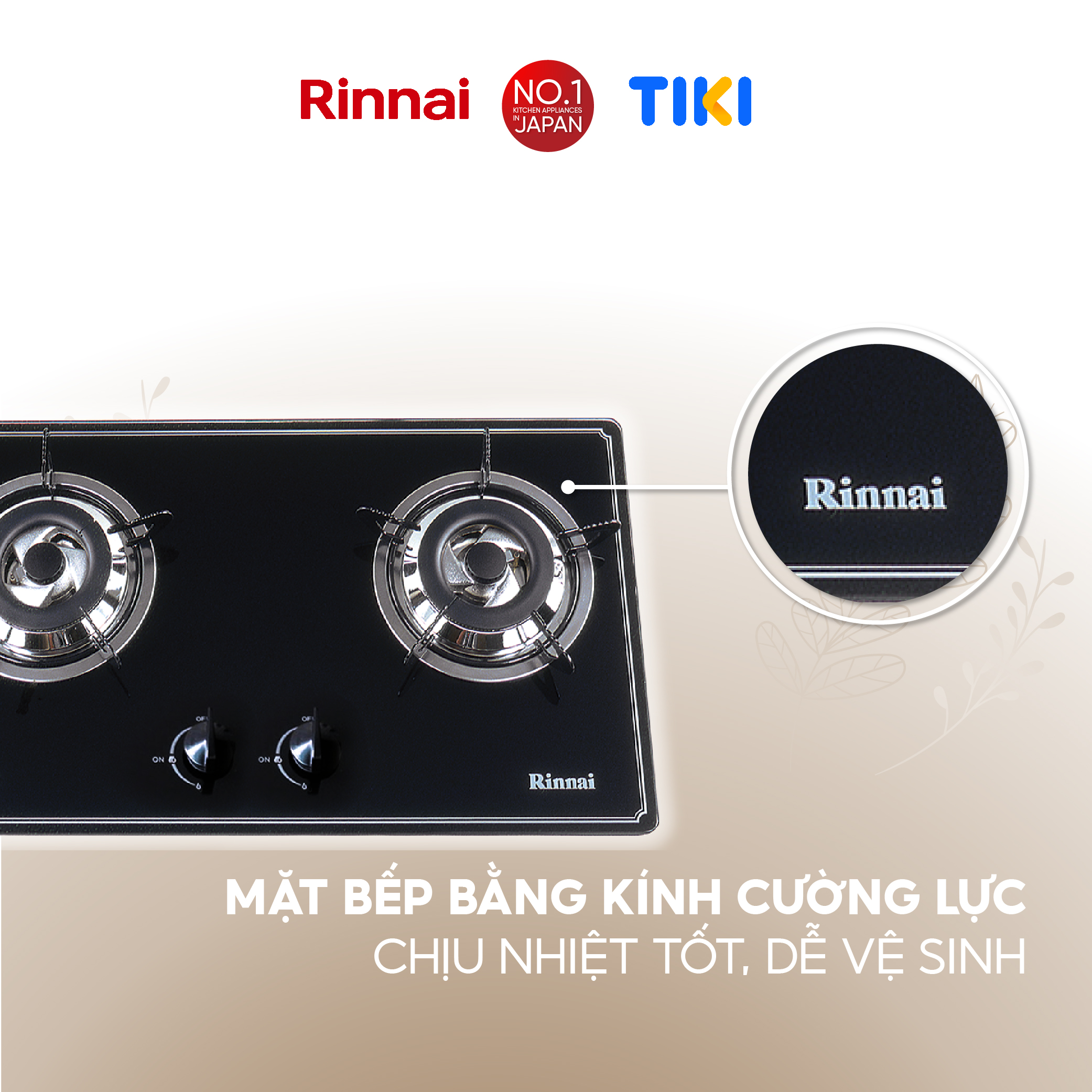 Bếp gas âm Rinnai RVB-2BG(B)N mặt bếp kính và kiềng bếp men - Hàng chính hãng.