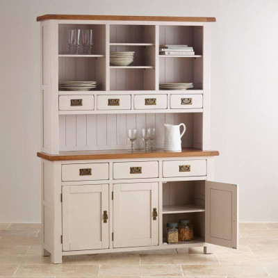 Tủ Chén Cao Kemble Gỗ Sồi Loại Lớn Ibie DSCTLKEMO - Trắng (140 x 42 cm)