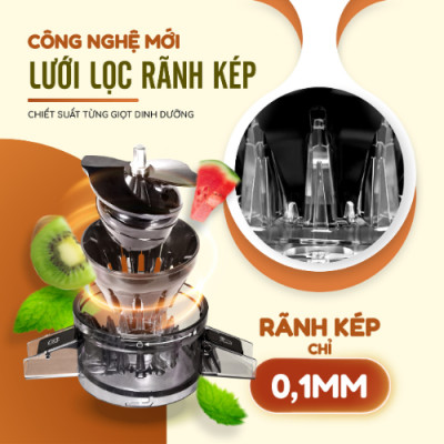 Máy ép chậm trái cây Masuto MS Healthy ép nguyên quả kiệt bã dung tích 0,6l, Ép hoa quả, làm nước detox, làm kem - Hàng chính hãng