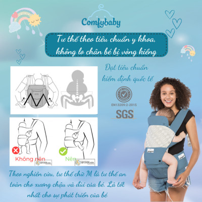 Địu ngồi trẻ em cao cấp siêu mềm - siêu thoáng 4 tư thế Comfybaby CF119HC003 cho bé từ sơ sinh tới 36 tháng có mũ đỡ đầu