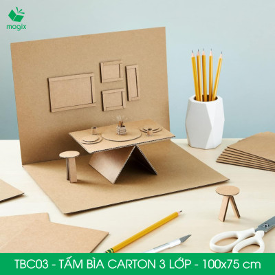 TBC03 - 100x75 cm - 5 tấm bìa carton 3 lớp nguyên tấm cứng cáp, bìa gói hàng, bìa mô hình