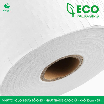 MHP1TC - 30cm x 25m - Cuộn giấy tổ ong chống sốc - Kraft trắng Cao Cấp - Giấy gói hàng, gói quà
