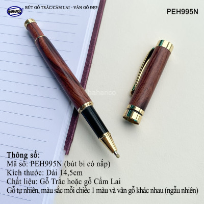 Bút ký gỗ Cẩm Lai/Trắc vân gỗ tự nhiên siêu đẹp, hàng cao cấp có nắp đậy (PEH995N) Quà tặng vô giá - Mang lại may mắn bình an - đẳng cấp cho người sở hữu - HAHANCO