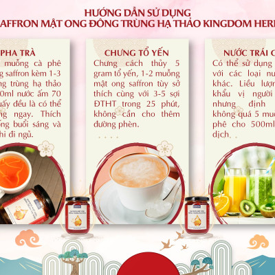 Mật ong saffron đông trùng hạ thảo Kingdom Herb chính hãng thượng hạng hộp 50g (tặng bình thuỷ tinh và cây lấy mật)