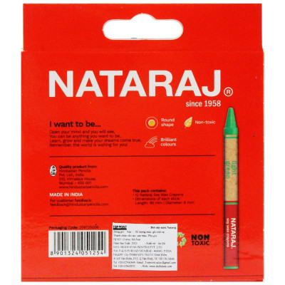 Hộp 12 Bút Sáp Màu Soy - Nataraj