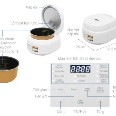 [ Hàng Chính Hãng ] Nồi cơm điện tử Panasonic 1Lít SR-DL104WRA - công suất 810W - BH 12 tháng