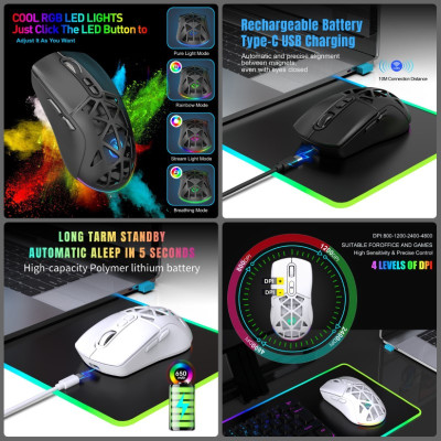 Chuột Không Dây T26s Gaming led RGB Bluetooth + Usb2.4G Pin sạc cổng TypeC chống mỏi cổ tay cho máy tính laptop hàng nhập khẩu