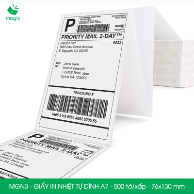 MGN3 - 76x130 mm - Combo 5 xấp 500 tờ giấy in nhiệt A7 tự dính - Giấy in đơn hàng, giấy in A7