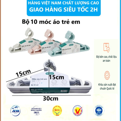 Bộ 10 móc quần áo HOKORI nhựa VIỆT NHẬT chất liệu nhựa pp nguyên sinh an toàn cho da nhạy cảm - Mắc áo trẻ em , người lớn - Hàng Việt Nam