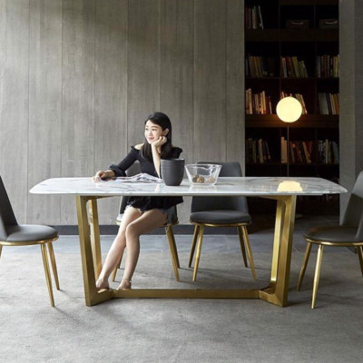 Bàn ăn mặt đá Tundo chân Concorde inox kích thước 1m4 x 80 x 75cm