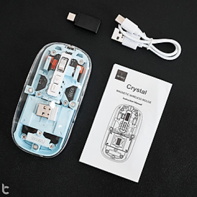 Chuột Không Dây bluetooth 5.1 hiệu WiWU Crystal WM105 - Sạc USB C, Chuột không dây cho MacBook/Laptop, cho iPhone, cho iPad, Nhẹ, Kết Nối 2.4G,, Không Độ Trễ, silend mode (im lặng), thiết kế trong suốt lợ cơ - Hàng nhập khẩu