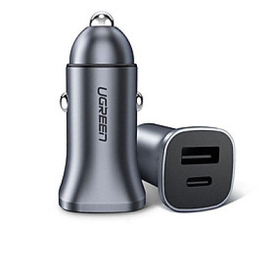 Ugreen UG30780CD130TK 18W màu đen Bộ sạc ô tô 2 cổng USB 2.4A + TypeC - HÀNG CHÍNH HÃNG
