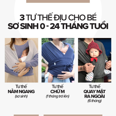 [Cao Cấp - Màu Ocean] Địu Vải Em Bé Sling Baby Sling Flex/Flex Plus Dễ Địu Êm Vai An Toàn Cho Bé 0–24 Tháng