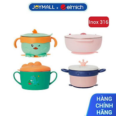 Bát ăn trẻ em Elmich EL-0008VIT EL-0008KL EL-0008GAU EL-0008VM, Hàng chính hãng, họa tiết dễ thương, inox 316 -JoyMall