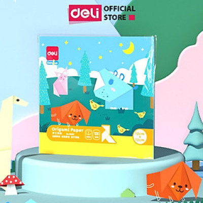 Giấy thủ công 100 tờ học sinh nhiều kích cỡ Deli - Có khổ A4 , giấy gấp origami , giấy gấp hạc hoa động vật - 83631 / 83632 / 83633 / 83634