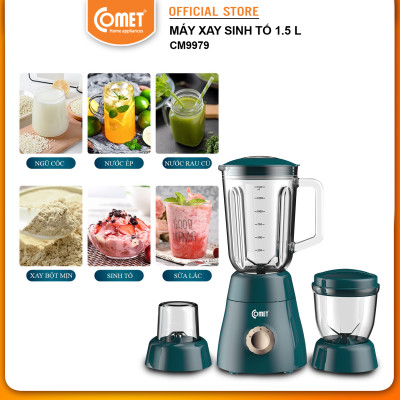 Máy xay sinh tố Comet CM9979 – 3 cối thủy tinh và nhựa cao cấp, công suất 450W – Xay sinh tố, thịt, hạt – Dung tích 1.5L – Hàng chính hãng, bảo hành 1 năm 