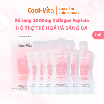 Combo 4 Hộp Nước Uống Collagen Peptide 3000mg Coolvita Hỗ Trợ Trẻ Hóa Sáng Da, Hỗ Trợ Dưỡng Tóc và Móng Kết Hợp Vitamin B3 (45ml× 7 túi)/hộp