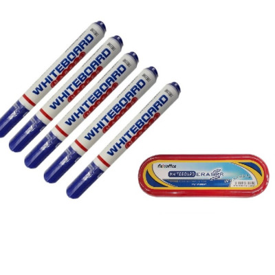 Combo 05 Cây Bút Lông Bảng FO-WB015 Và 01 Cái Lau Bảng FO-WBE01 (Màu Xanh)