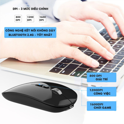 Chuột không dây Bluetooth HXSJ M103 wireless tự sạc pin siêu mỏng không gây tiếng ồn cho laptop MCBook PC Tablet PAD-Hàng Chính Hãng