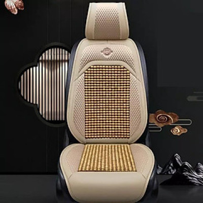 01 cái áo ghế ô tô chất liệu da cao cấp phủ 1 ghế trước, có đan hạt gỗ chống nóng, massage lưng