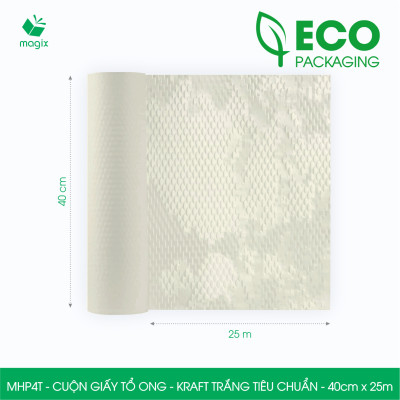 MHP4T - 40cm x 25m - Cuộn giấy tổ ong gói quà, gói hàng chống sốc - Kraft trắng kem Tiêu Chuẩn