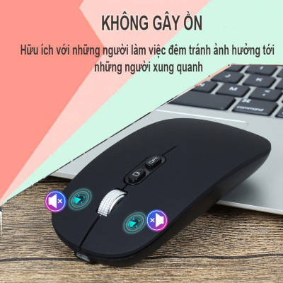 Chuột không dây Bluetooth HXSJ M103 wireless tự sạc pin siêu mỏng không gây tiếng ồn cho laptop MCBook PC Tablet PAD-Hàng Chính Hãng