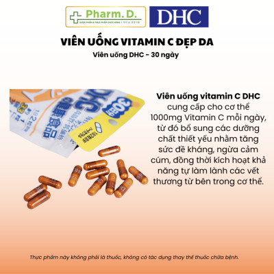[CHÍNH HÃNG] DHC Vitamin C 1000mg – Viên Uống Bổ Sung C, Tăng Đề Kháng, Đẹp Da, Mờ Thâm Mụn (Gói 30 Ngày)
