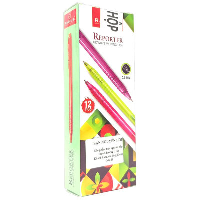 Hộp 12 Bút Bi Bấm Reporter 0.5 mm - Radius - Mực Đen