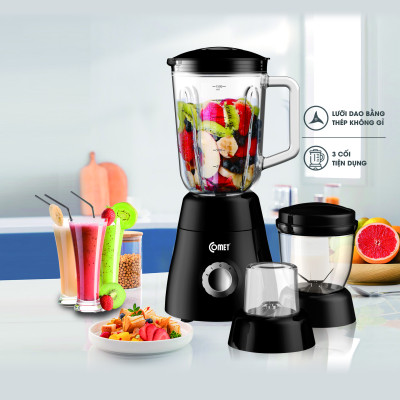 Máy xay sinh tố Comet CM9979 – 3 cối thủy tinh và nhựa cao cấp, công suất 450W – Xay sinh tố, thịt, hạt – Dung tích 1.5L – Hàng chính hãng, bảo hành 1 năm 