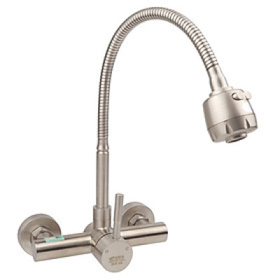 Vòi rửa chén âm tường cần lò xo Inox SUS 304 Eurolife EL-T017AT (Trắng vàng)