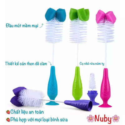 [ 5542-Nuby ] Cọ rửa bình sữa cổ thường và cổ rộng, chân có đế dính