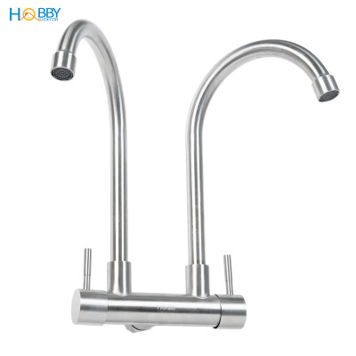Vòi rửa chén gắn tường 2 đầu xả inox 304 Hobby home decor G2D