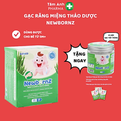 Gạc răng miệng thảo dược NewbornZ ( Hộp 20 gói) rơ lưỡi cho trẻ sơ sinh và trẻ nhỏ