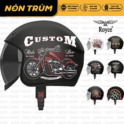 Mũ bảo hiểm 3/4 Royce Xh26 kính âm nhiều tem cá tính size M L XL cho nam và nữ đi xe máy