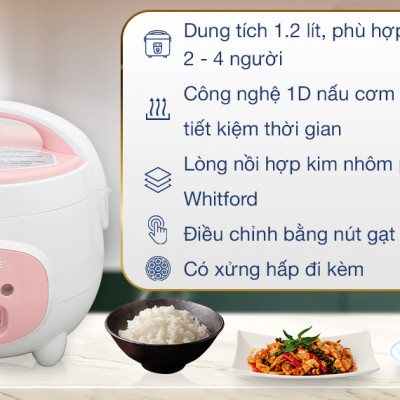 Nồi Cơm Điện Nắp Gài Sunhouse SHD8217W (1.2L) - Hàng chính hãng