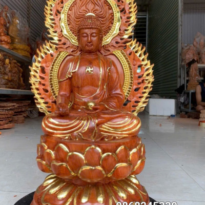 Bộ tượng thất phật được sư bằng gỗ hương đá kt cao 40×20cm +lá chắn hào quang cao tổng 54cm 