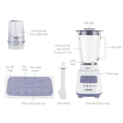 Máy Xay Sinh Tố Philips HR2222 - 1.5L Cối Thủy Tinh - Công Suất 700W - Hàng Chính Hãng