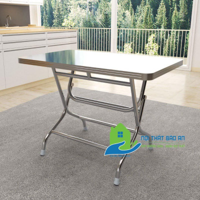 Bàn ăn chữ nhật inox 304 cao cấp rộng 0,7m dài 1m2 chân cao - Nội Thất Bảo An
